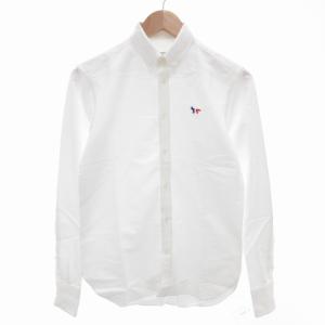 美品 ボタンダウンシャツ BD オックスフォード ワッペン 刺繍 長袖 37 XS 白 ホワイト /AE