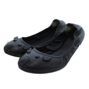 バレエシューズ マウスモチーフ レザー 36 ブラック /UO