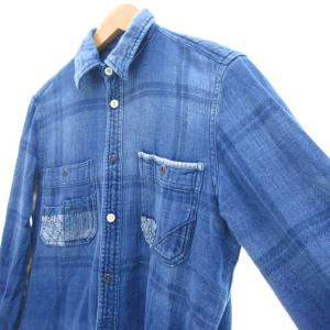 POLO RALPH LAUREN 国内正規 RELAXED FIT ネルシャツ シャドーチェック 長袖 ヴィンテージ加工 S インディゴブルー