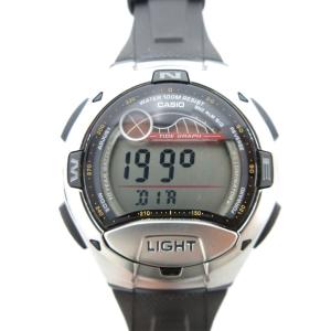 腕時計 クォーツ デジタル タイドグラフ付き ラバーバンド 黒 ブラック シルバーカラー W-753-1AV