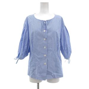 ブラウス シャツ ストライプ 五分袖 M ライトブルー系 /UO
