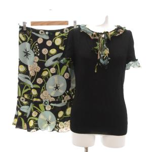 セットアップ 半袖ニット スカート 花柄 40 42 ブラック /UO