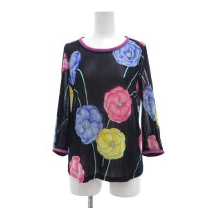 カットソー ブラウス 長袖 花柄 シアー シースルー M ブラック /UO