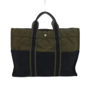 HERMES フールトゥ MM トートバッグ キャンバス カーキ 黒 ブラック /UO AA