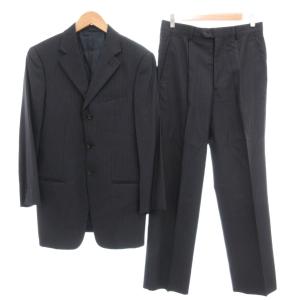 美品 セットアップ スーツ テーラードジャケット 背抜き シングル パンツ ストライプ 紺 ネイビー /AE