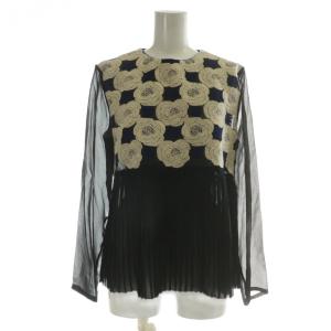 Rosas ブラウス シルク シースルー プリーツ 花柄 刺繍 38 ブラック ベージュ