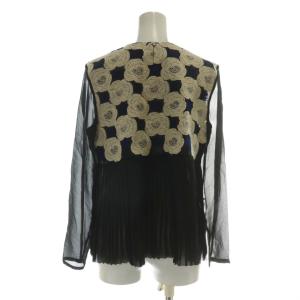 mina perhonen Rosas ブラウス シルク シースルー プリーツ 花柄 刺繍 38 ブラック ベージュ