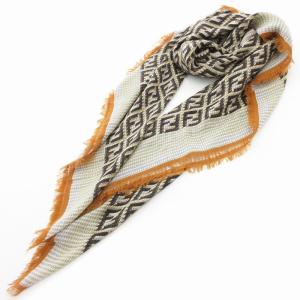 大判スカーフ ズッカ柄 フリンジ ベージュ系