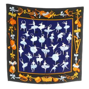 カレ90 La Danse ラダンス バレリーナ スカーフ シルク ブラック ブルー