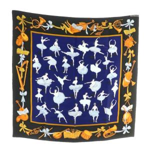 HERMES カレ90 La Danse ラダンス バレリーナ スカーフ シルク ブラック ブルー