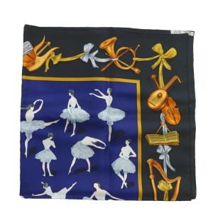 HERMES カレ90 La Danse ラダンス バレリーナ スカーフ シルク ブラック ブルー