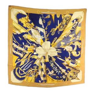 カレ90 Soleil de Soie シルクの太陽 スカーフ 大判 絹 シルク 総柄 ロゴ ベージュ