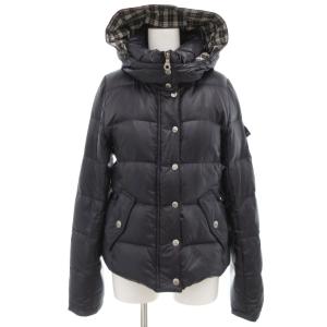 ダウンジャケット ジップアップ 裏地チェック ショート丈 38 S 紺 ネイビー /AE