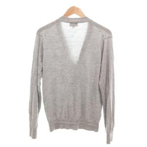 LACOSTE ウォッシャブルウールVネックニットカーディガン 長袖 ロゴワッペン M グレー /UO