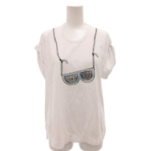 タグ付き Tシャツ カットソー サングラスプリント ビジュー 半袖 38 白 ホワイト /FF