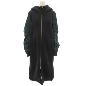 フーデッドコート ギャザースリーブ ロング丈 2 ブラック 緑 グリーン /UO