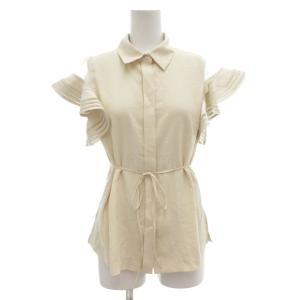 美品 22SS ラッフルスリーブブラウス シャツ フロントフライ 半袖 0 アイボリー /AE