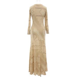 POLO RALPH LAUREN ワンピース 長袖 ロング マキシ丈 サーマル ネイティブ柄 コンチョボタン XS ベージュ /UO
