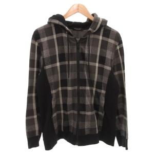 パーカー フーディ ジップアップ チェック柄 長袖 L 黒 ブラック /FF