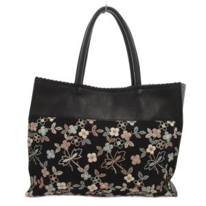 TOCCA トートバッグ 手提げ レザー リボン ロゴ 花刺繍 黒 ブラック /FF