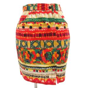 JEANS ミニススカート タイト 総柄 金釦 9 マルチカラー /FF