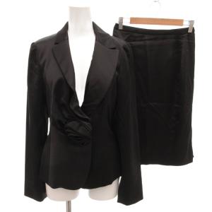 スーツ セットアップ ジャケット スカート バラデザイン 光沢 ひざ丈 40 黒 ブラック /FF AA