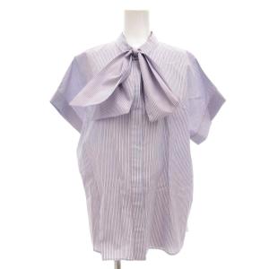 20SS コットンストライプリボンブラウス シャツ 36 ライトブルー系 6511-299-0832 /UO