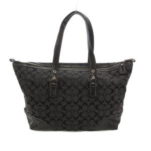 COACH シグネチャー トートバッグ キャンバス ブラック グレー F17132 /UO