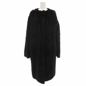 ICHIE ノーカラーコート ラビットファー 毛皮 中綿 リバーシブル ブラック /UO