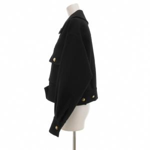 leur logette 20AW ウールトリプルクロスジャケット ビッグカラー ポケット ゴールドボタン 0 ブラック /UO