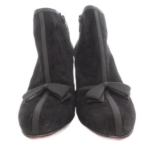 Christian Louboutin ブーティ スエード ピンヒール リボン 35.5 ブラック /UO