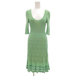 ニット ワンピース 五分袖 ミモレ ロング I40 緑 /UO