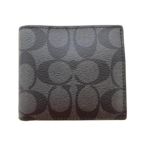 美品 二つ折り財布 ウォレット シグネチャー レザー ダークグレー /AE