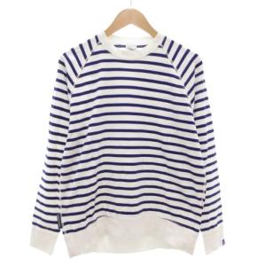 美品 Tシャツ ロンT クルーネック ボーダー 長袖 S 白 ホワイト 青 ブルー /AE
