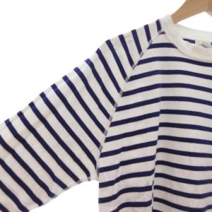 LOOPWHEELER 美品 Tシャツ ロンT クルーネック ボーダー 長袖 S 白 ホワイト 青 ブルー /AE