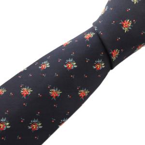 美品 ネクタイ 絹 シルク 花柄 紺 ネイビー /FF