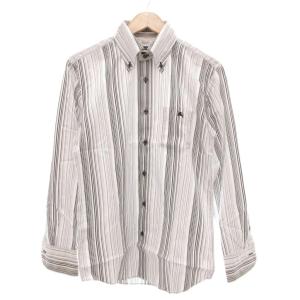 ボタンダウンシャツ BD 長袖 ドゥエボットーニ ロゴ刺繍 ランダムストライプ 2 白 ホワイト グレー