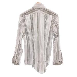 BURBERRY BLACK LABEL ボタンダウンシャツ BD 長袖 ドゥエボットーニ ロゴ刺繍 ランダムストライプ 2 白 ホワイト グレー