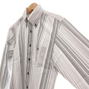 BURBERRY BLACK LABEL ボタンダウンシャツ BD 長袖 ドゥエボットーニ ロゴ刺繍 ランダムストライプ 2 白 ホワイト グレー