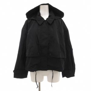 美品 ユーティリティショートパーカー フード ジップアップ ナイロン M 黒 ブラック /AE