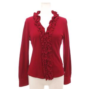 カットソー Vネック フリル 長袖 0 S 赤 レッド /AE