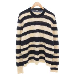 ニット セーター クルーネック ボーダー柄 アルパカ混 長袖 L 紺 ネイビー アイボリー /AE