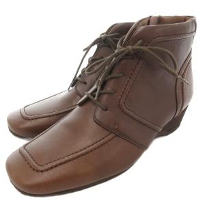 ペダラ ショートブーツ シューズ ローヒール サイドジップ 茶 ブラウン /AE