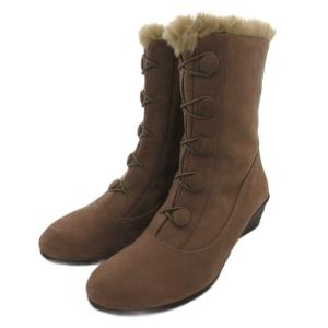 ペダラ ショートブーツ スエード サイドジップ 24.5 ベージュ /FF