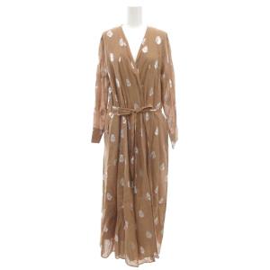 23SS COTTON VOILE FOIL FLOWER ガウンドレス ワンピース ベルト付き ブラウン