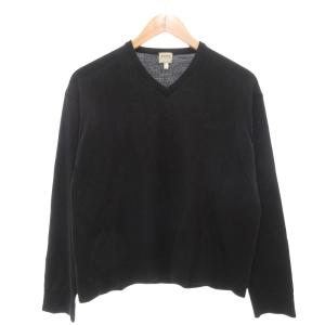 ニット セーター Vネック ロゴ 刺繍 長袖 48 黒 ブラック /AE AA