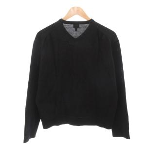 ARMANI COLLEZIONI ニット セーター Vネック ロゴ 刺繍 長袖 48 黒 ブラック /AE AA