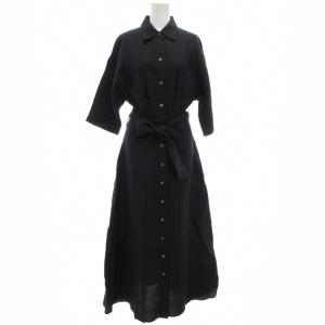 大草直子 コラボ 23SS 美品 リネンシャツワンピース ロング丈 0 ブラック /UO