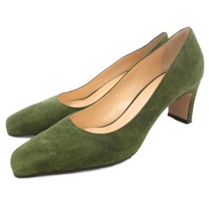 パンプス シューズ ハイヒール スクエアトゥ スエード 37 24?p 緑 グリーン /AE