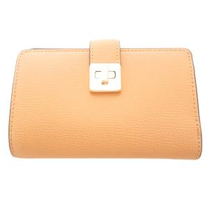 美品 二つ折り財布 ウォレット ロゴ レザー ティラミスムース ベージュ /AE